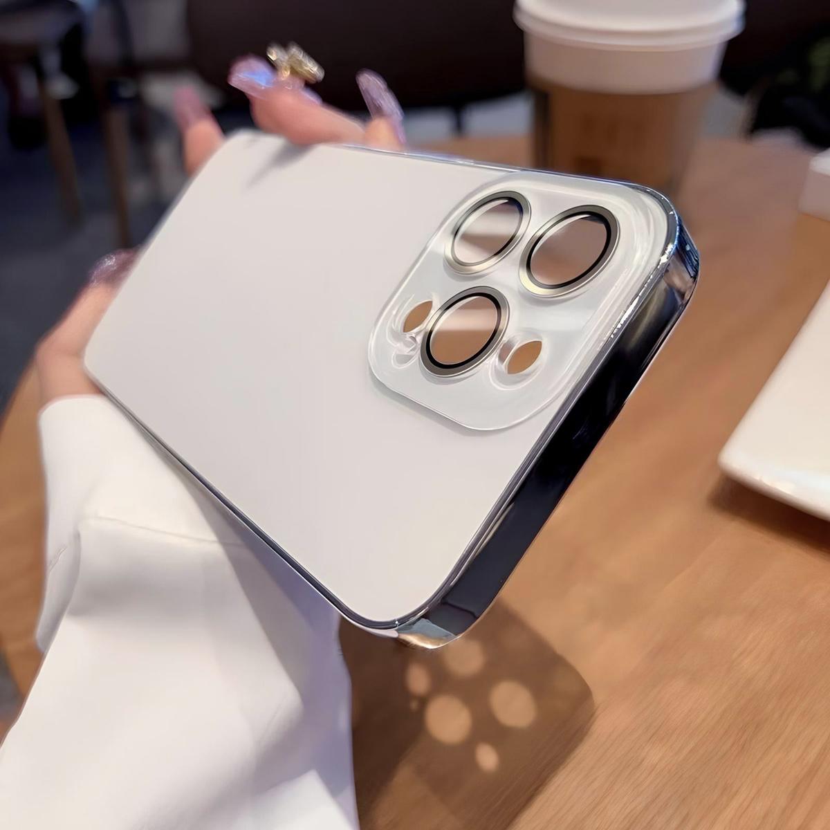 Luxury Shiny Electroplated Matte Acrylic Tempered Glass Case for Phone 17 16 15 14 13 12 11 Pro Max,Original Color Plating Phone Case All-Inclusive Ultra-Thin Frosted Case