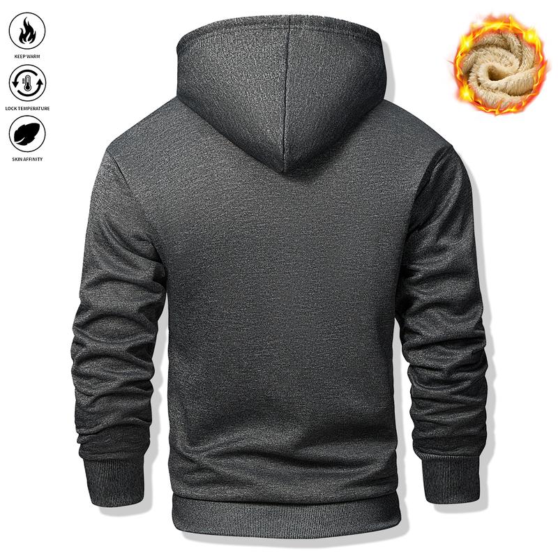Men's casual hooded sweatshirt, fleece-lined and thick for warmth, suitable for casual wear and outdoor sports such as fitness and running, men's hooded sweatshirt, men's top