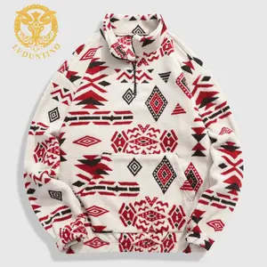 LEDUNTINO Men's Ethnic Pattern Zipper Sweatshirt Regular Fit Long Sleeve Stand Collar Pullover for Fall & Winter Comfortable Casual Wear