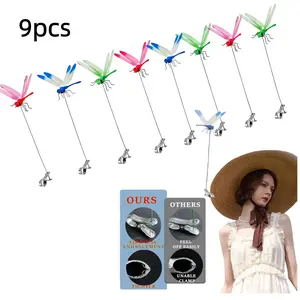 9pcs 3D Lifelike Fake Dragonfly Rod Clip 24cm, Metal & PVC Outdoor Garden Decor Clip, Patio Yard Creative Home Decoration Garden Miniatures, Bug Fly Mosquito Repellent Deterrent Scare Device