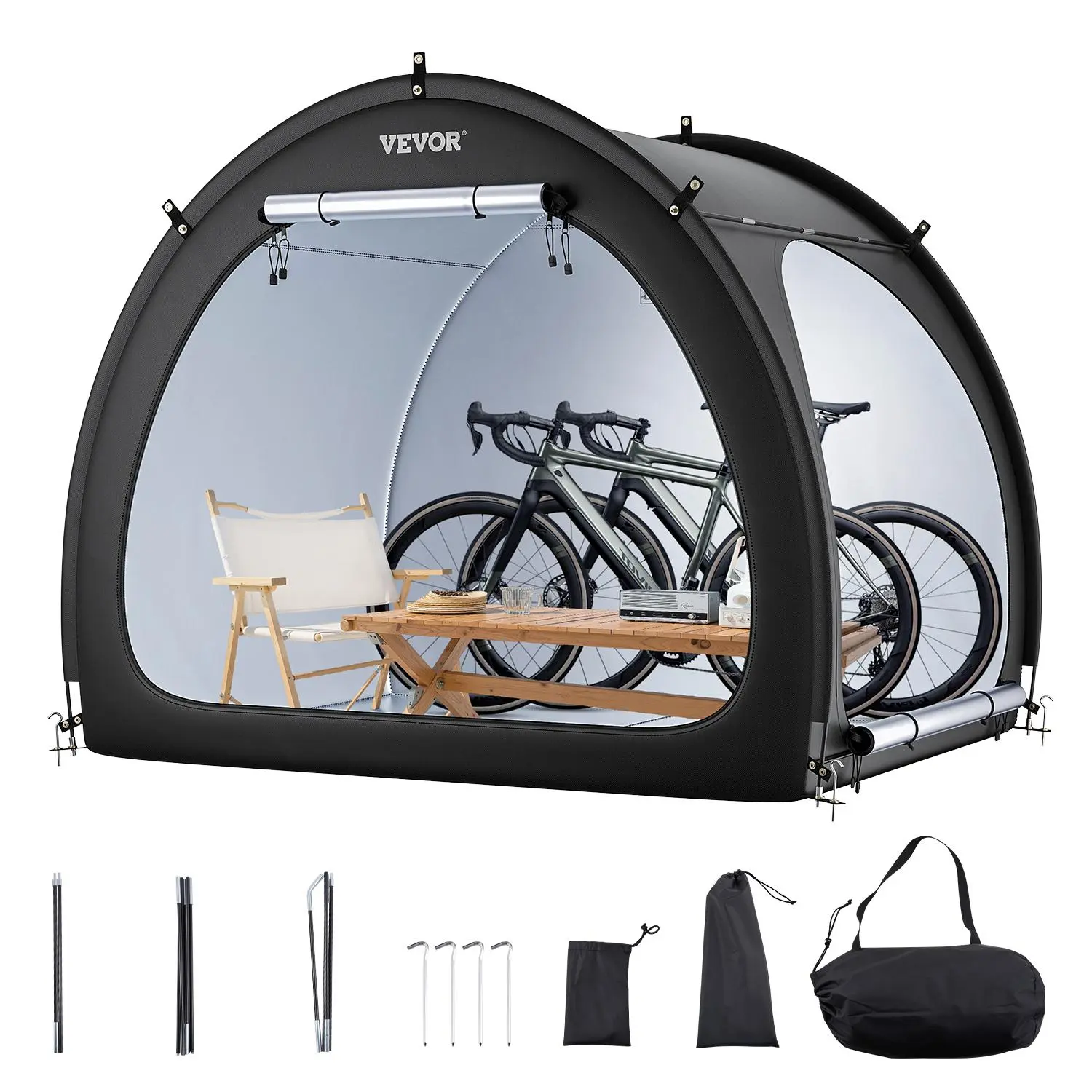 【summerfinds】VEVOR Bike Storage Tent, , 4 to 5 Bikes, Outdoor Spacious Bike Storage Tent with Ventilated Window, Waterproof Fan-Shaped Bike Tent with High Strength Fiberglass & Double Door, Fit for Bicycle