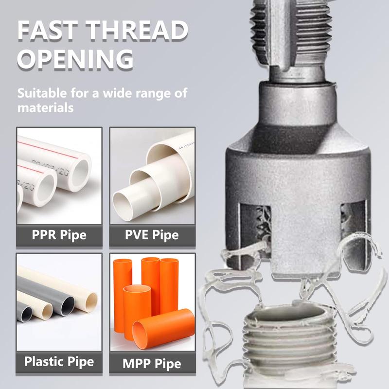 2PCS Integrated Internal & External Pipe Threading Tool with 1/2'' & 3/4'' Dies, Electric Drill Compatible 2 in 1 Pvc Pipe Threader Kit, Dual-Function Pipe Thread Cutting Tool
