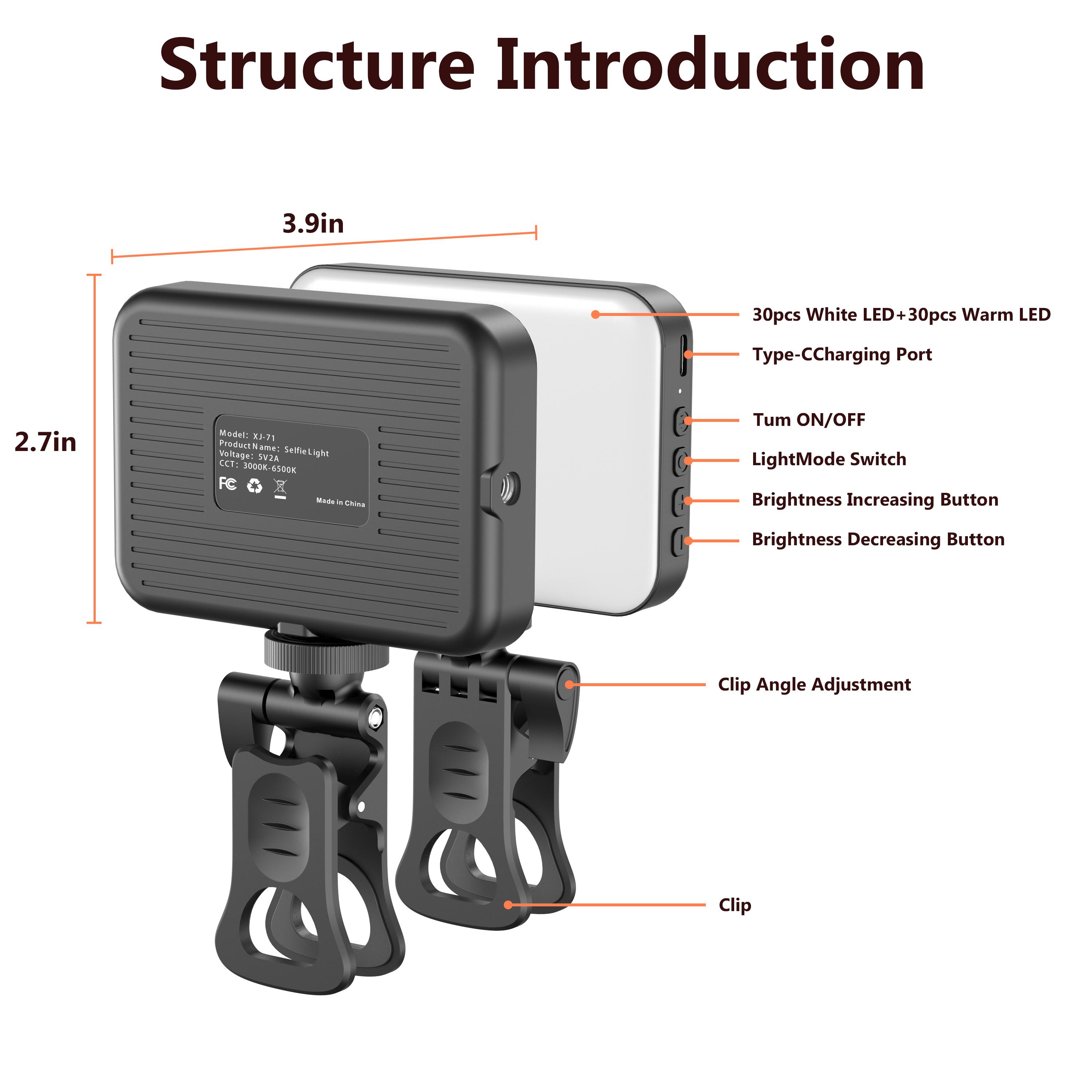 Rechargeable Selfie Light, Clip Fill Light for Phone Laptop Tablet Portable Light for Video Conference Live Streaming Zoom Call Makeup Picture (Black)