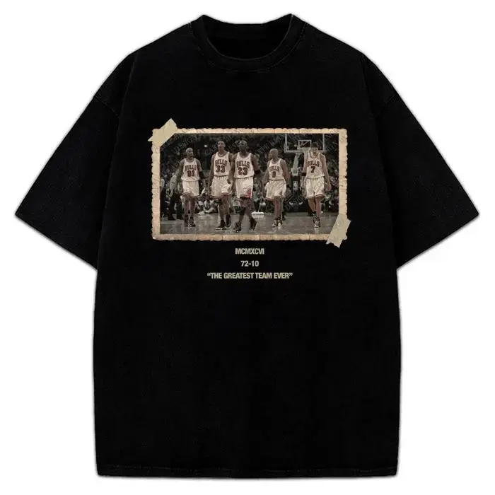 Men's Vintage 1996 Chicago Squad Cotton Crew Neck Short-Sleeve Tee, Fans' Casual Sports Top with 72-10 Team Photo Graphic