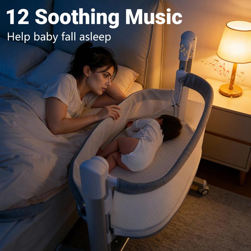 TIMCHIC 3-in-1 Auto Rocking Bassinet – Electric Bedside Crib, Adjustable Heights, On Wheels – Keeps Baby Calm & Close (0-12 Months)