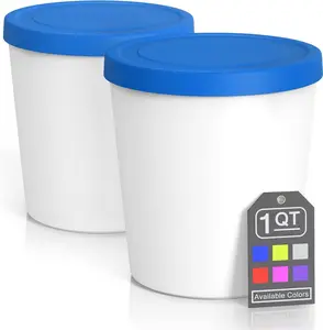 Premium Ice Cream Containers (2 Pack - 1 Quart Each) Perfect Freezer Storage Tubs with Lids for Ice Cream, Sorbet and Gelato! - Blue