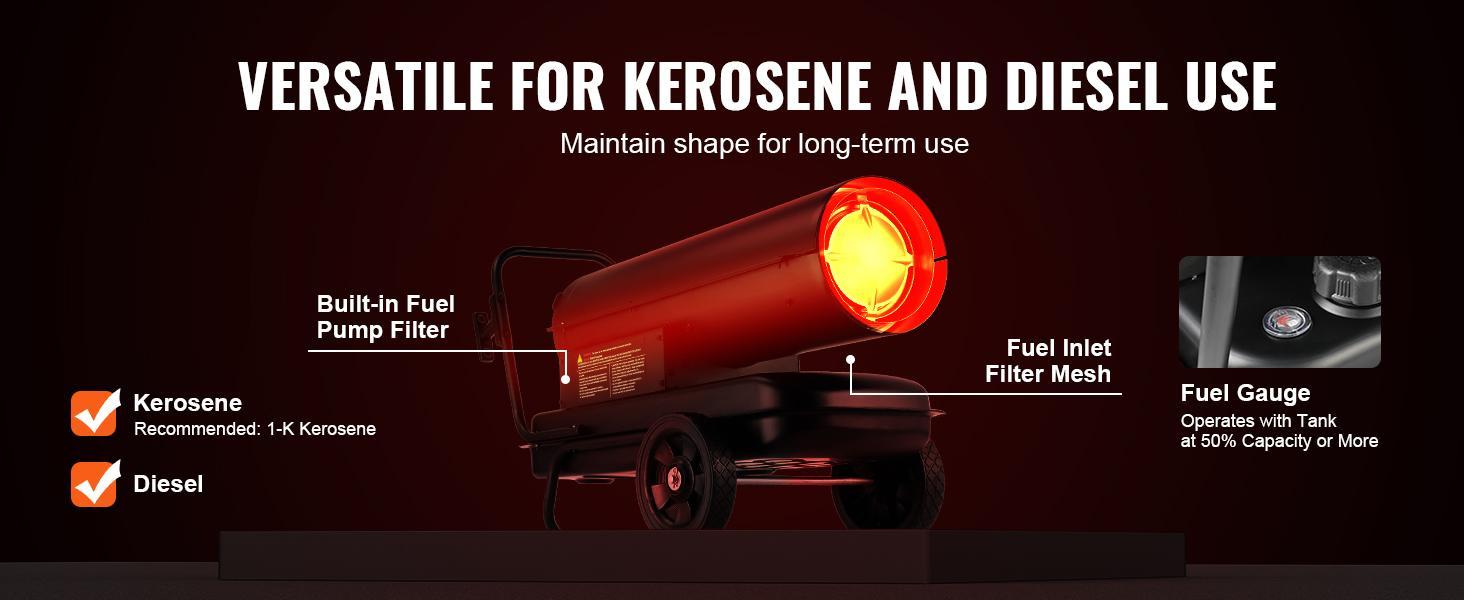 VEVOR Kerosene Forced Air Heater, 70000 BTU Portable Torpedo Diesel Space Heater with Thermostat, 5 Gallon Tank Energy-Efficient heavy-duty Heater, for Indoor Outdoor Use Workshop Industry VEVOR Kerosene Forced Air Heater, 70000 BTU Portable Torpedo Diesel Space Heater with Thermostat, 5 Gallon Tank Energy-Efficient heavy-duty Heater, for Indoor Outdoor Use Workshop Industry