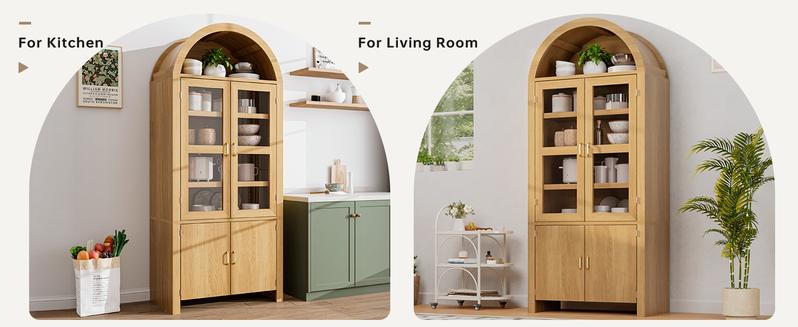 Oneinmil 71" Tall Arched Kitchen Pantry Modern Farmhouse Wood Storage Cabinets Versatile Cupboard for Dining Room & Kitchen