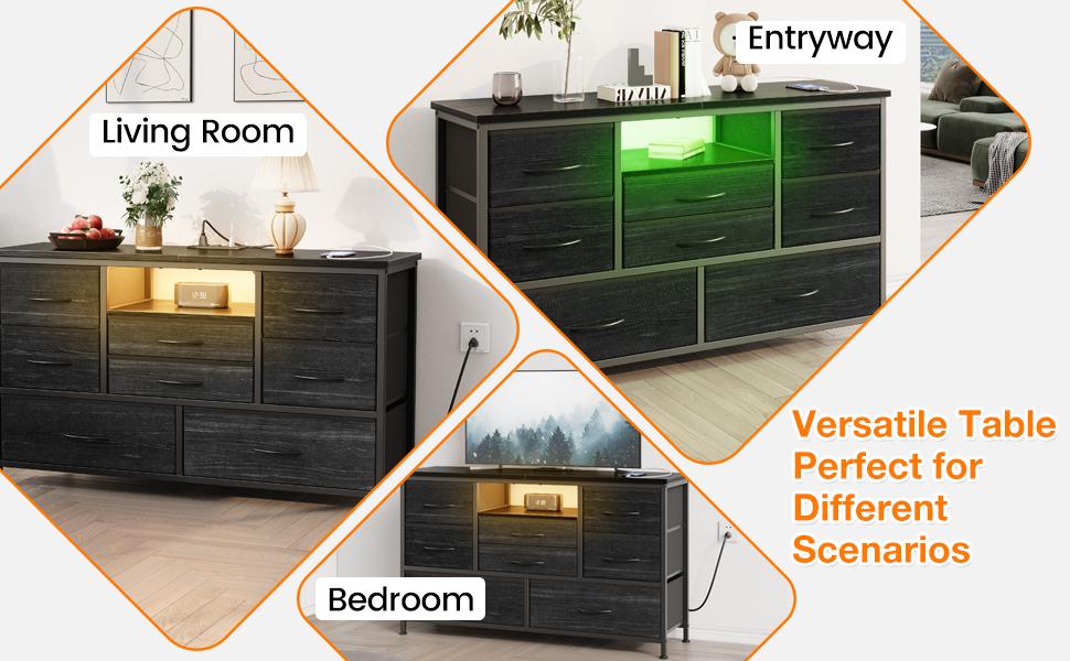 GARVEE Wide Dresser with 8 Large Drawers for 55" Long TV Stand, Fabric Drawer for Bedroom with Power Outlet, Chests of Drawers for Bedroom, Living Room, Closet, Entryway, Living Room Storage GARVEE Wide Dresser with 8 Large Drawers for 55" Long TV Stand, Fabric Drawer for Bedroom with Power Outlet, Chests of Drawers for Bedroom, Living Room, Closet, Entryway, Living Room Storage