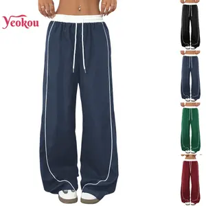 Yeokou Womens Parachute Pants Y2K Wide Leg Cargo Sweatpants Drawstring Waist Jogger Pants with Pockets