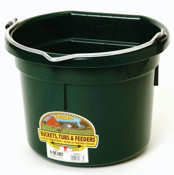 212 MAIN Durable Plastic Hauling Bucket - 8 Qt, 11.5"x11.5", Impact-Resistant Polyethylene, Flat Back, Wall-Mountable, Green, Barn/Farm Use, Single Unit (Model P8FBGREEN) for Water or Feed