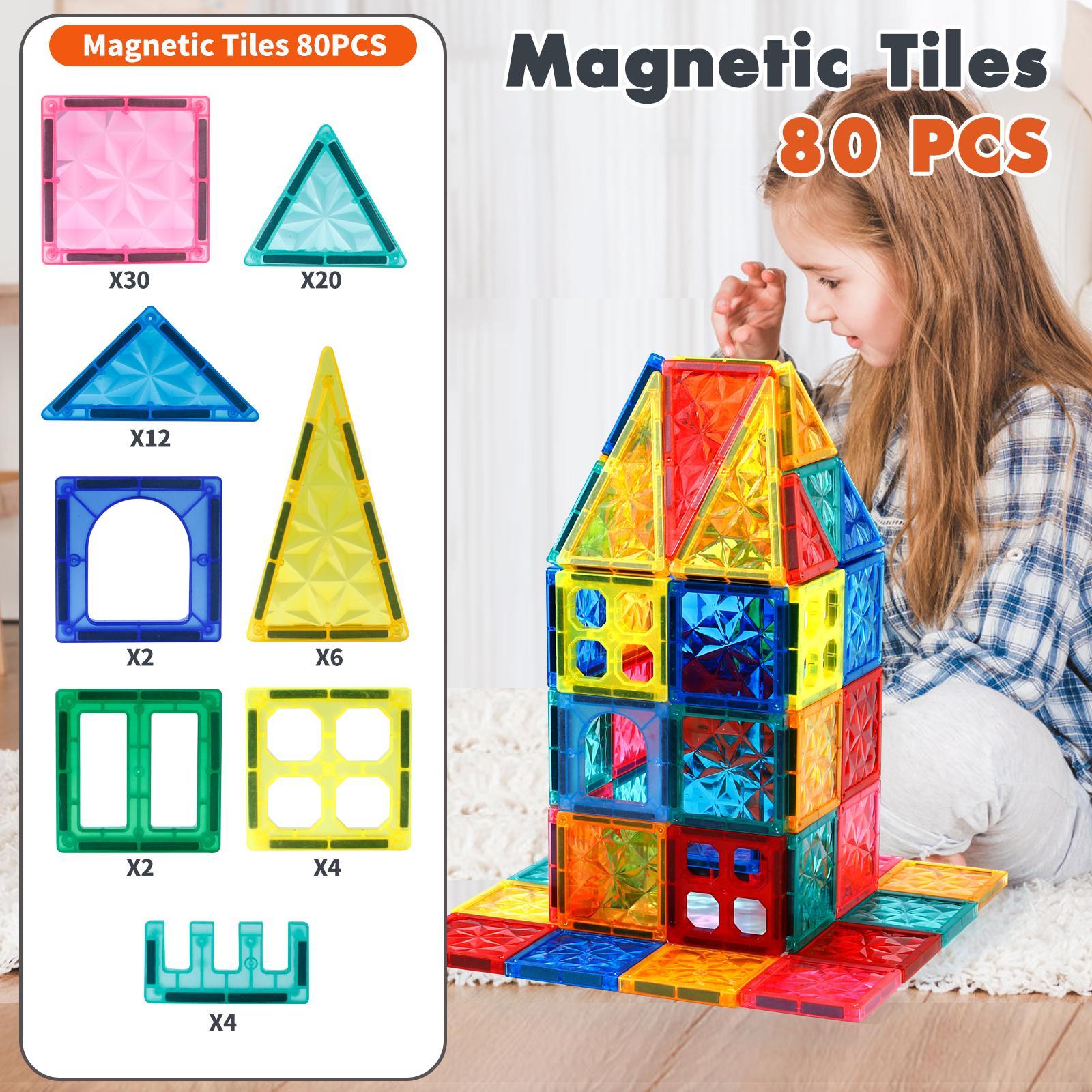 Dinosaur Race Track Magnetic Building Tiles - STEM Educational Construction Blocks, Montessori Magnet Tiles Set, 4D Diamond Cut Design