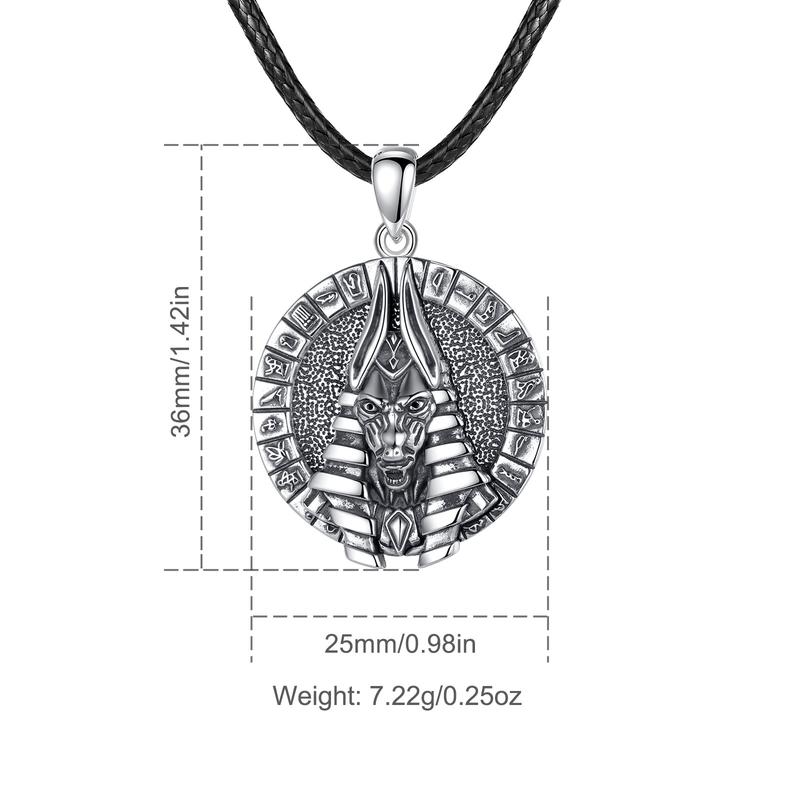 Eudora S925 Sliver Egyptian Necklace, Anubis & Horus God Pendants, Two-Tone Gold Eye of Horus Ankh Amulet,  Mythology Jewelry, Guardian  Hieroglyphics   Gift