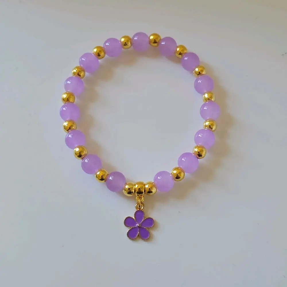 Purple Flower Charm Bracelet with Gold Accents - Elegant Purple Beads & Gold Beads - Perfect for Women