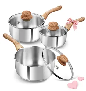 KOCH SYSTEME CS 1.5+2+3 quart Stainless Steel Saucepan with Bakelite handle, Non-Toxic, Induction Compatible, Durable Small Saucepan for Gas, Electric & Induction Stovetops, gifts for women, Cookware, Kitchen, Pot, Set, Smooth pots pans set