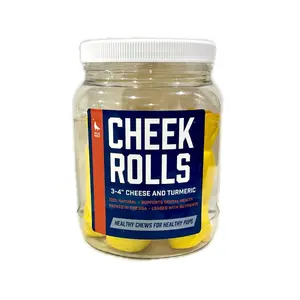 3-4” Cheese and Turmeric Collagen Cheek Rolls (5 Pack) 100% Natural and Extra-Thick
