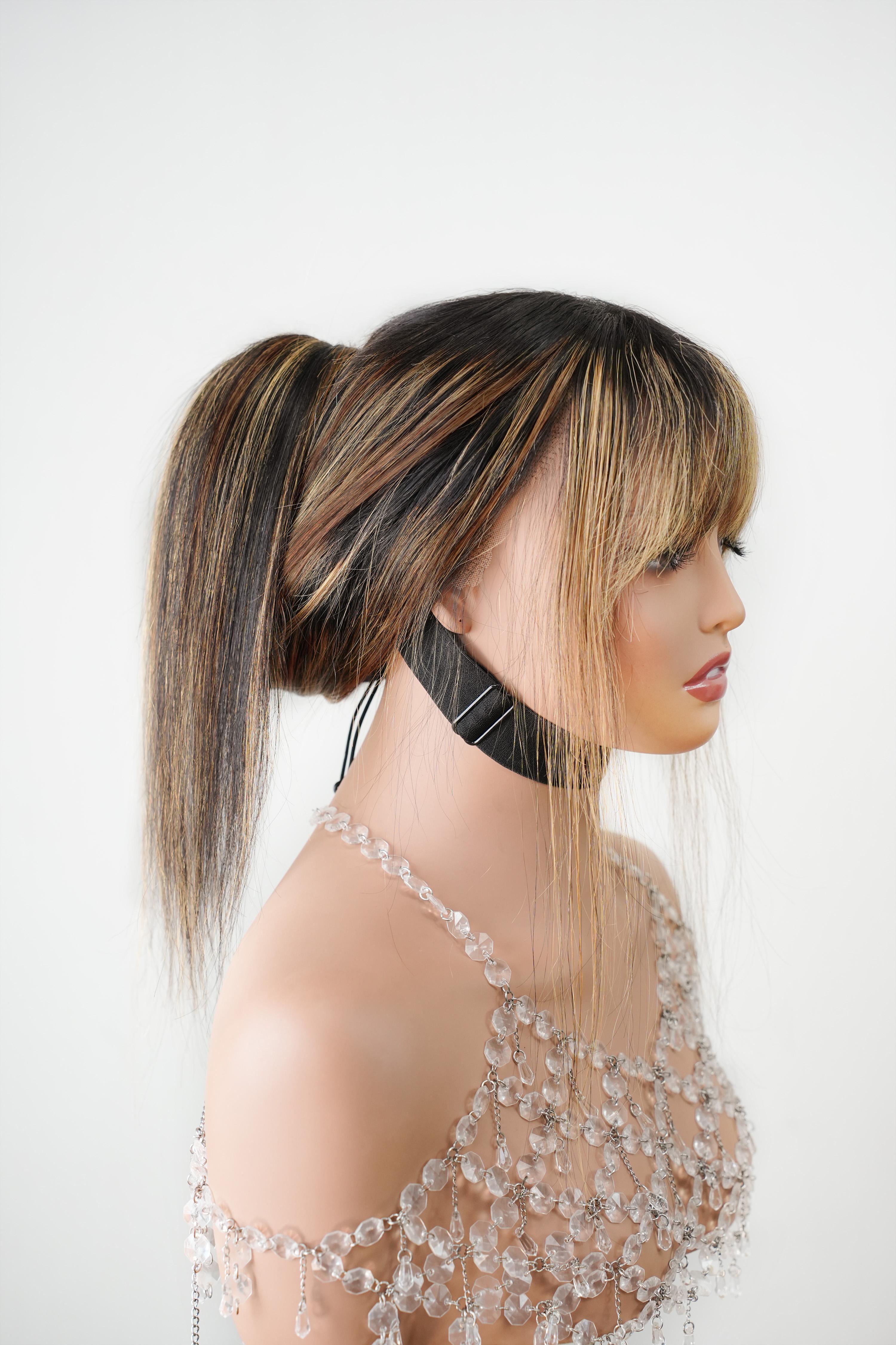 [30” Only $109.99] Menglle Hair Honey Blonde highlight 13x4 Long Straight With Bangs Glueless Human Hair Lace Front Wig Burgundy Silky Straight Lace Wig Easy Wear 180% Density#greenish#TikTokShopSpringGlowUp