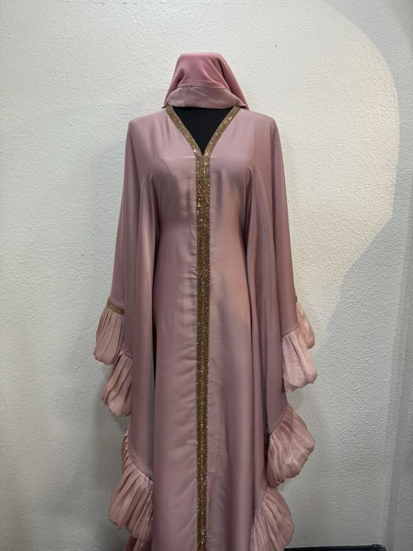 Dubai Butterfly Style Abaya -  Color with Gold Embellishments and Hooded Design