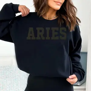 Black Aries Zodiac Sweatshirt, Unisex Fire Sign Crewneck, Aries Astrology Graphic Pullover, Birthday Gift Idea