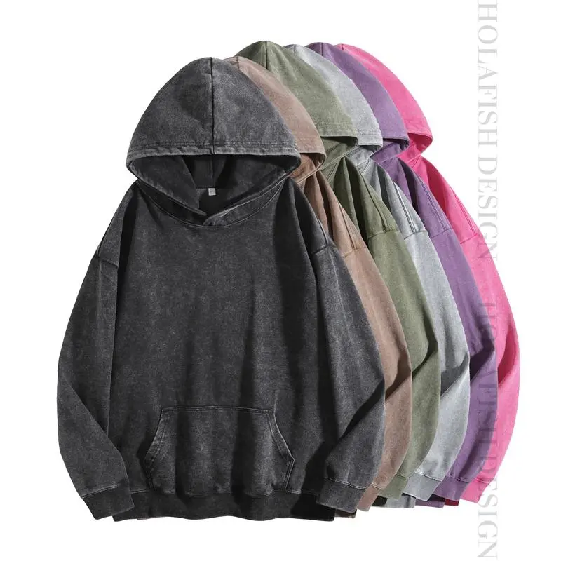Holafish Women's Cotton Oversized Acid Wash Hoodie Pullover Sweatshirt with Kangaroo Pocket Long Sleeve Winter Top for Work Pink Crop