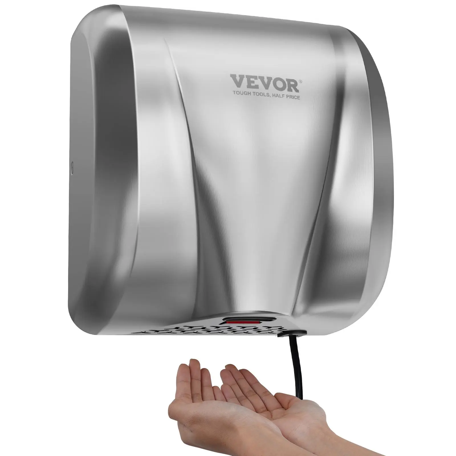 【FathersDayGift】VEVOR Heavy Duty Commercial Hand Dryer,  , 1300W Automatic High Speed Stainless Steel Warm Wind Hand Blower, 120V Plug In/Hardwired Two Power Options, Compliant for Industry Business Restrooms