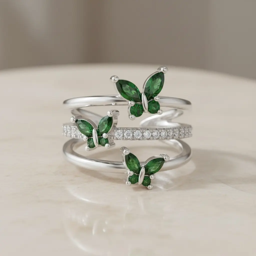 Dainty Butterfly Birthstone Ring | Gold Adjustable Crystal Jewelry for Women