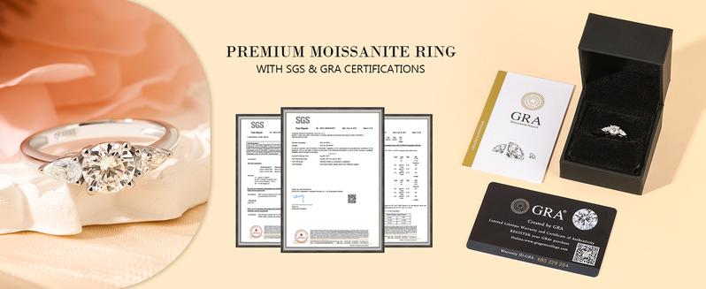 Jeulia 1 Ct 3-Stone Moissanite Engagement Ring for Women, Round Cut Solitaire Promise Ring, 14K Gold Plated over Solid Sterling Silver, GRA Certificate, Promise Gift for Her