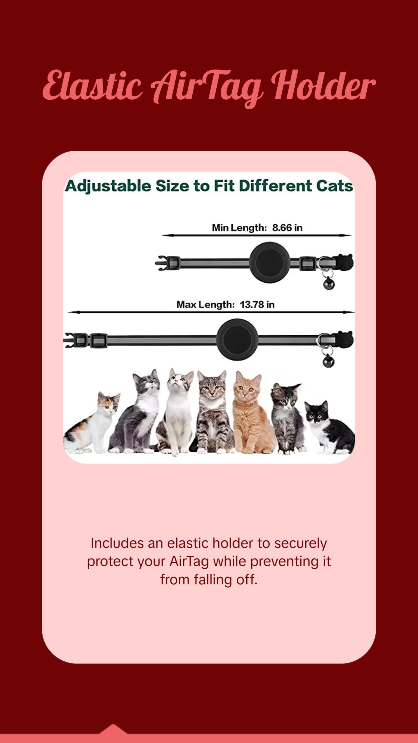 ATUBAN Airtag Cat Collar Breakaway, Reflective Kitten Collar with Apple Air Tag Holder and Bell for Girl Boy Cats, 0.4 Inches