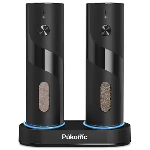 Pukomc Electric Salt & Pepper Grinder Set - 6 Adjustable Fineness Levels, Fast USB-C Charging (<2Hrs), 360° One-Hand Operation, LED Lighting & Easy Refill - Kitchen Essential Seasoning Utensils
