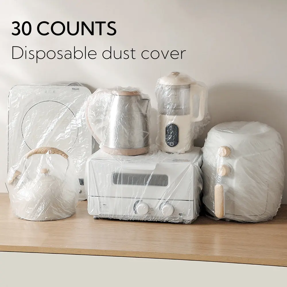 30 Counts Dustproof with Elastic,Clear Disposable Dust Cover for Kitchen Household Furniture,Thickened Appliance Dust Covers for Blender,Pressure Cooker,Air Fryer,Oven,Coffee Maker,  Toaster,Slow Cooker Accessories Springtok Outdoorfun
