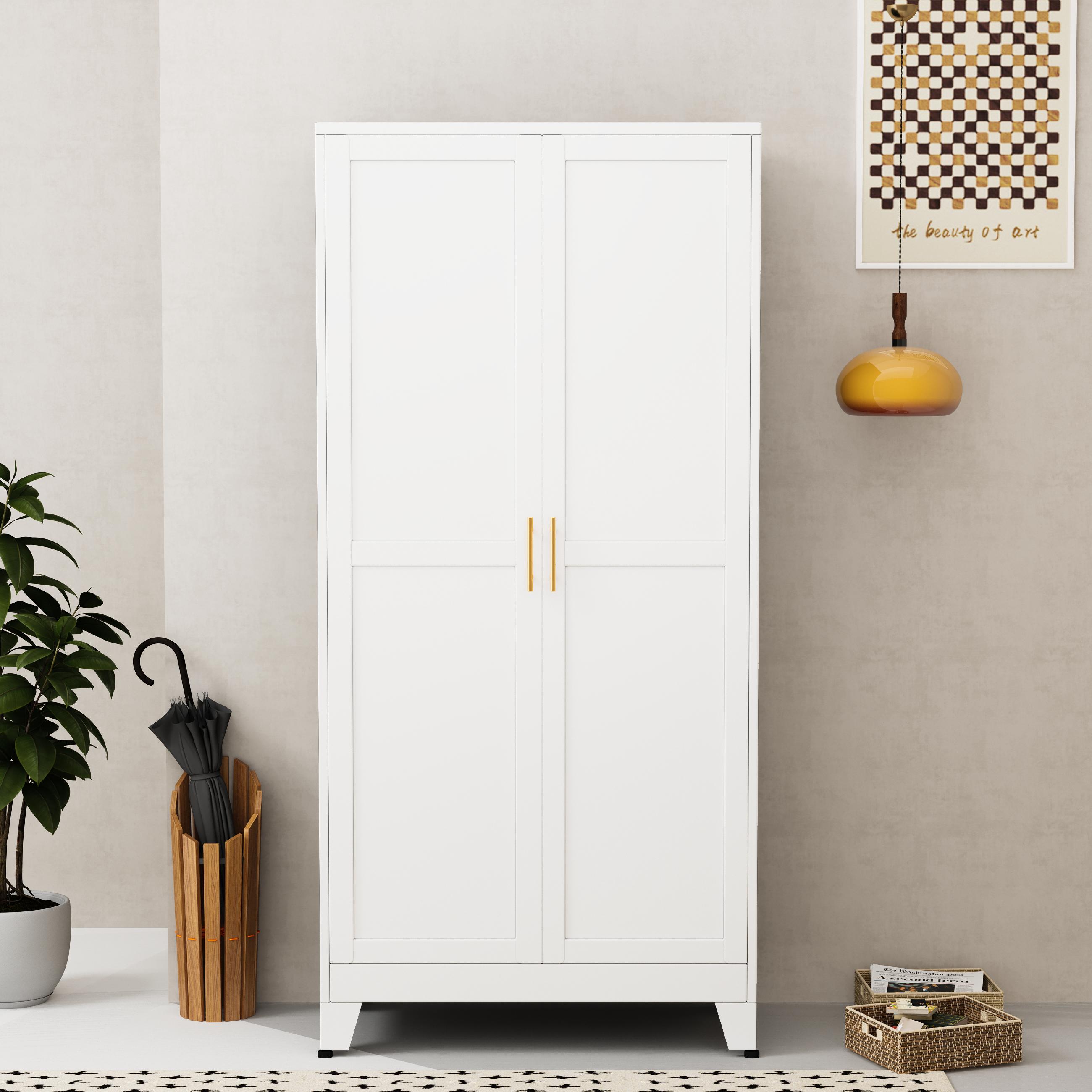 Metal Wardrobe Cabinet with Hanging Rod, 71" Metal Clothing Storage Cabinets with 2 Doors and Adjustable Shelves, White Armoire Wardrobe Closet for Bedroom, Laundry Room, Cloak Room mothersdaygift