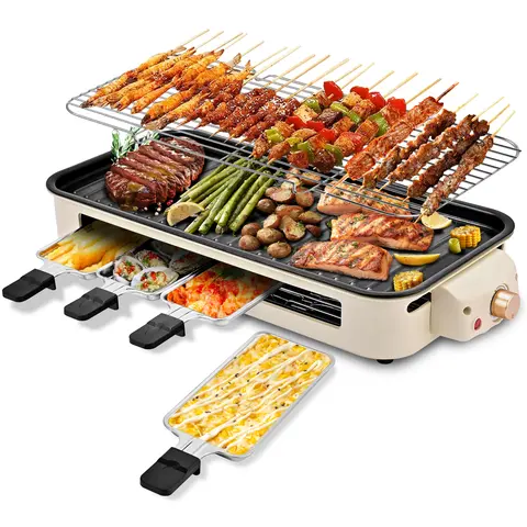 Pukomc ProGrill 2-in-1 Electric Stainless Steel Grilling Tabletop Grill - Reversible Smooth Grill/Metal Cooking Griddle Plate, 1500W Dual-Zone Temp Control, Detachable Dishwasher-Safe, Universal Fry Griddle, Oil Drip Tray, Home Essentials