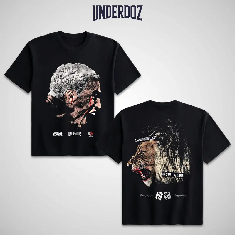 Men's Charles Oliveira "Lion Among Lions" Premium Wrestling Graphic Tee - 100% Cotton Classic Ribbed Soft Breathable Crew Neck Casual Street Style Top for Workouts, Boxing, Gift for Him