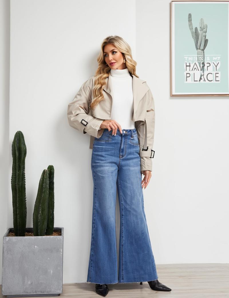 Magcomsen Women's Wide Leg Jeans Baggy High Waist Stretchy Jeans Loose Straight Leg Vintage Y2K Denim Pants