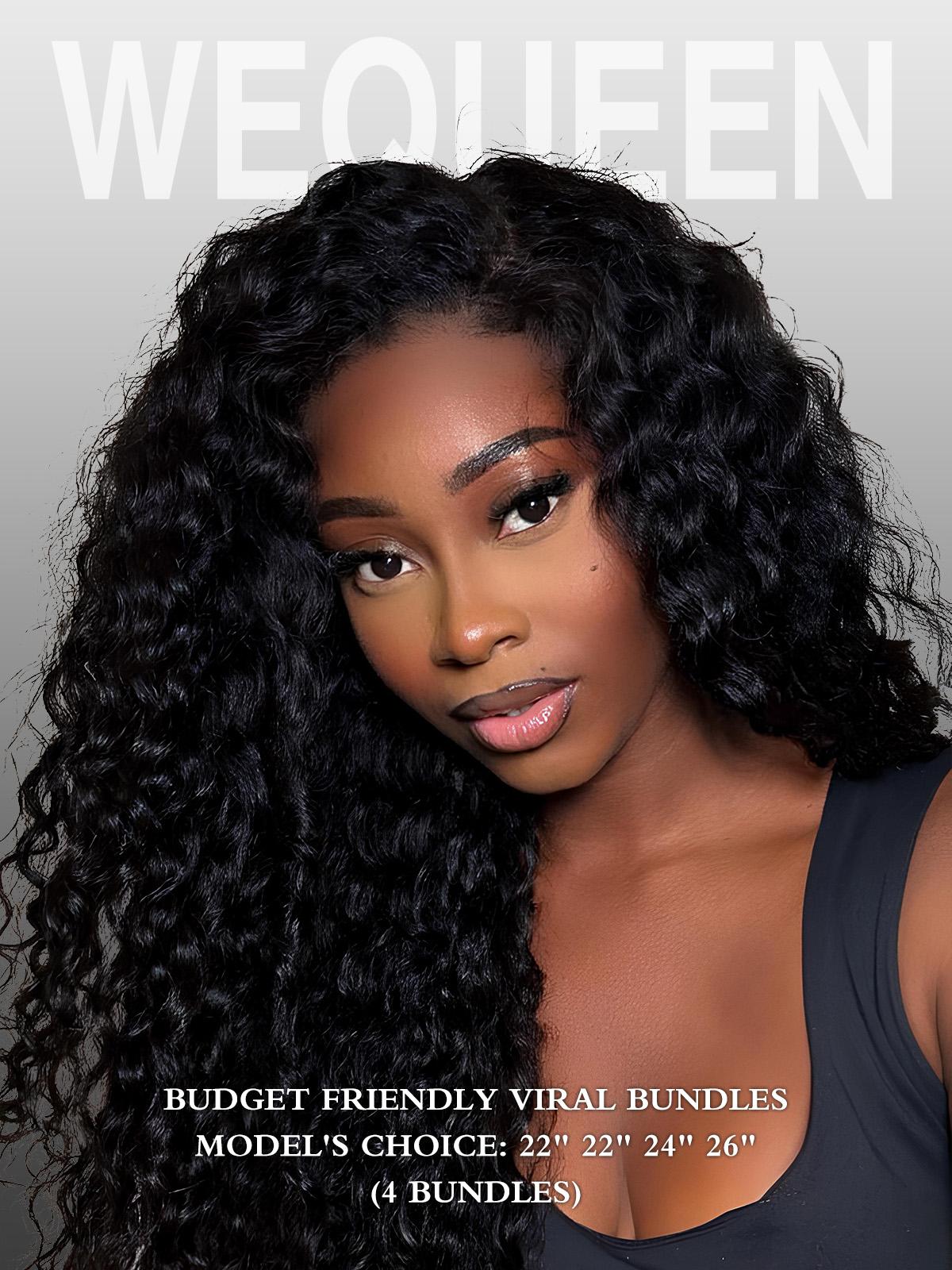 [Wequeen] Wet Look Water Wave Human Hair Bundles with Free Perm Rods Brazilian 100% Human Hair Budget Friendly Curled Viral Hair Full And Soft