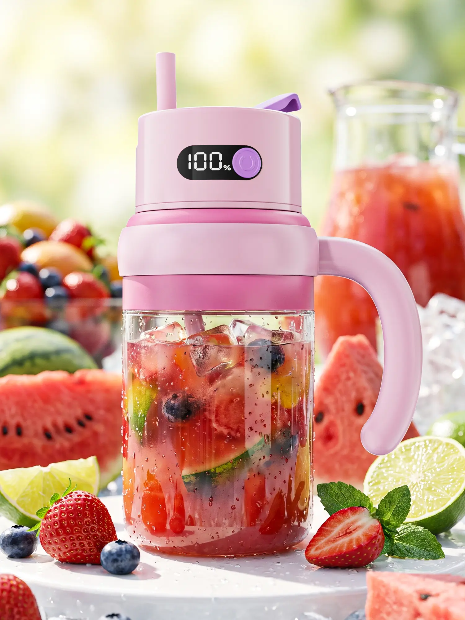 Mini Blender, 35oz/1000mL Compact Portable Personal Blender for Smoothies, 80W Ice-Crushing Smoothie Maker with LED Display, 42-Layer Stainless Steel Blades, 2-in-1 Dual Lids, BPA-Free Travel Cup, 4000mAh Type-C Rechargeable for Gym Outdoor Shakes Health