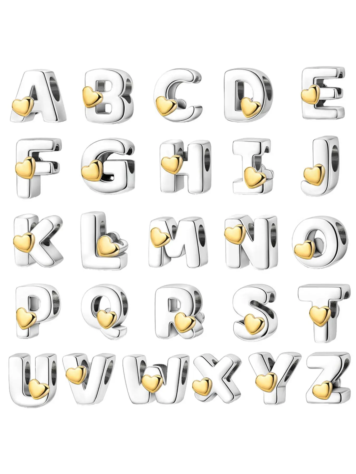 High-quality silver-plated love letters (A-Z) pendants, Alphabet pendant, DIY accessories, holiday travel series beaded gifts, unique simple design, suitable for bracelets, necklaces and jewelry making