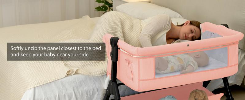 Baby Bassinet Crib, Crib for Infant&Newborn, Bedside Sleeper with Storage Basket and Mosquito Net, Easy to Fold, Height Adjustable, Portable Side Bed Crib Baby Bassinet Crib, Crib for Infant&Newborn, Bedside Sleeper with Storage Basket and Mosquito Net, Easy to Fold, Height Adjustable, Portable Side Bed Crib
