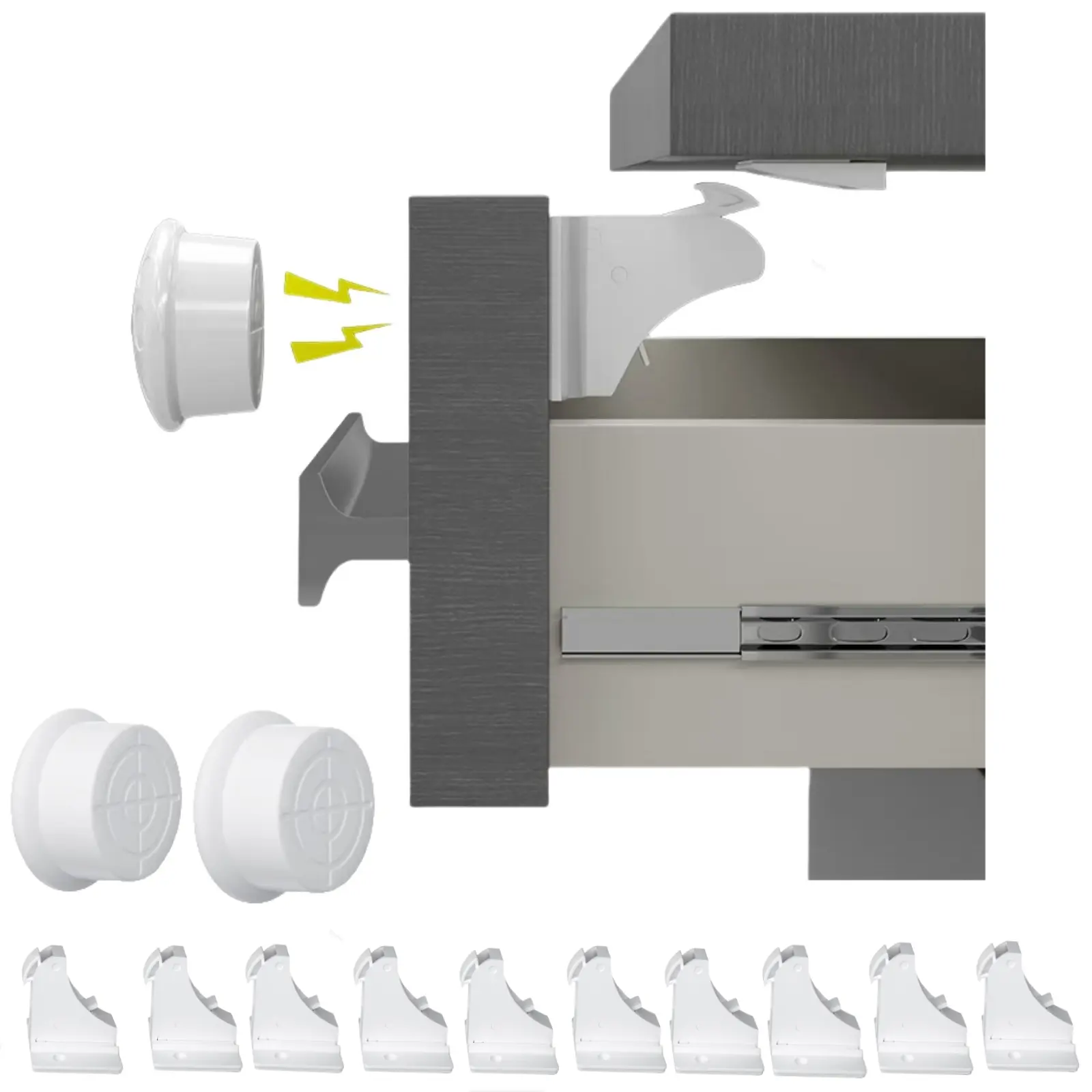 10 Pack Child Safety Magnetic Cabinet Locks with Locking Mechanism and 2 Keys, No-Drill Baby Proofing Locks to Childproof Kitchen, Bathroom Cabinets & Drawers, Easy Installation, Discreet Installation, Protection, Magnetic Latches, Childproofing