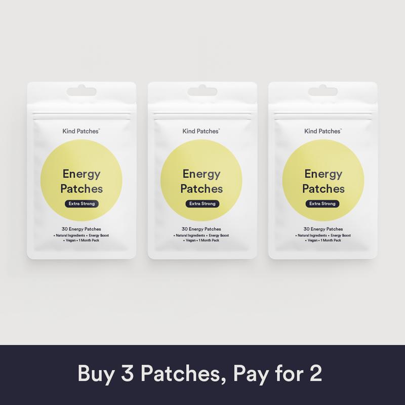 3 Packs of Kind Patches Energy Patches Extra Strong, Natural Ingredient, Caffeine and Red Ginseng, Vegan, 3 Months Supply