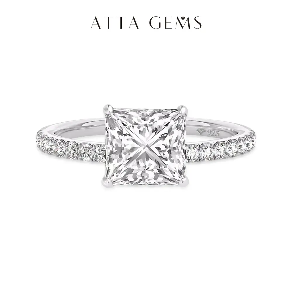 ATTAGEMS Princess Cut D Color VVS1 8.0mm Lab Created Moissanite Ring, Women's Engagement Wedding Gift Ring R049, Moissanite Lab Created, Engagement Rings summerwins