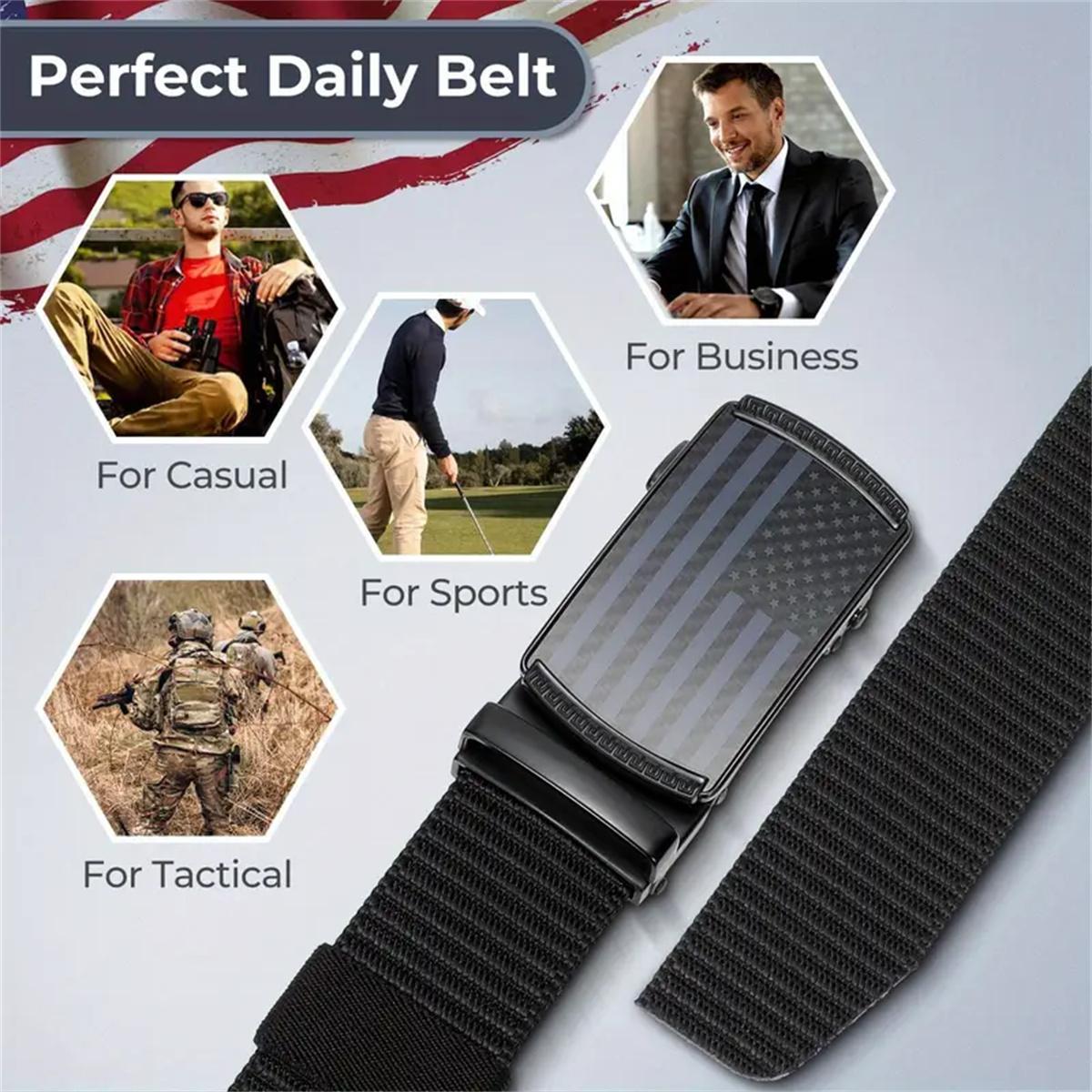 Buy 1 Get 1 Free Classic Ratchet Waist Belt Men's Nylon Belt with American Flag Buckle Automatic Adjustment for Quick Fit & Comfortable Wear Ideal for Jeans Golf Commuting Reversible Design
