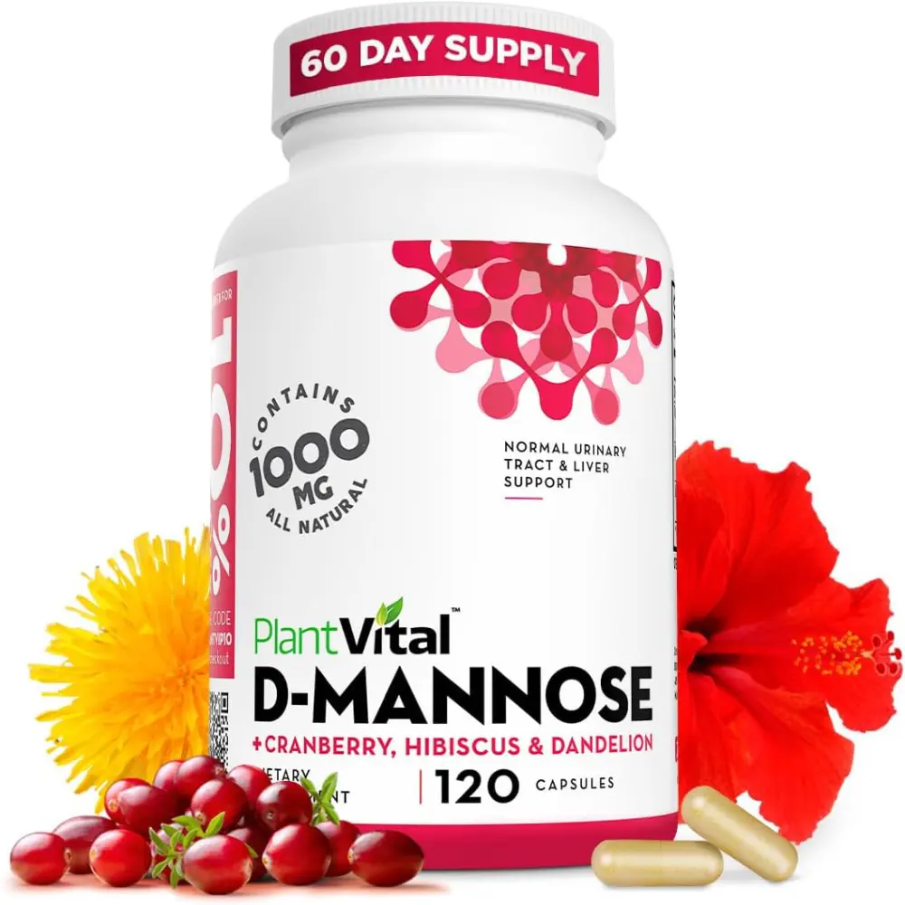 D Mannose Capsules 1000mg with Cranberry Hibiscus and Dandelion 120 Capsules D Mannose Supplement