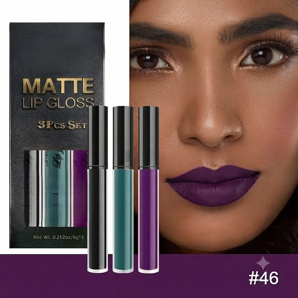 3Pcs Dark Black Green Purple Matte Liquid Lipstick Lip Stain Sets for Women Long Lasting Waterproof, 24 Hours Goth Lipstick labiales matte mate larga duracion listip 24 hours, 19#