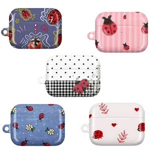 Whimsical Ladybug AirPods Pro Case, Coquette Aesthetic Earbud Cover, Cottagecore Gingham Ladybug Accessory, Red Heart Ladybug Gift AirPods Cover for AirPods 4 Airpods 3 AirPods 1st Gen 2nd Gen Airpods Pro 2 AirPods Pro Gen 3