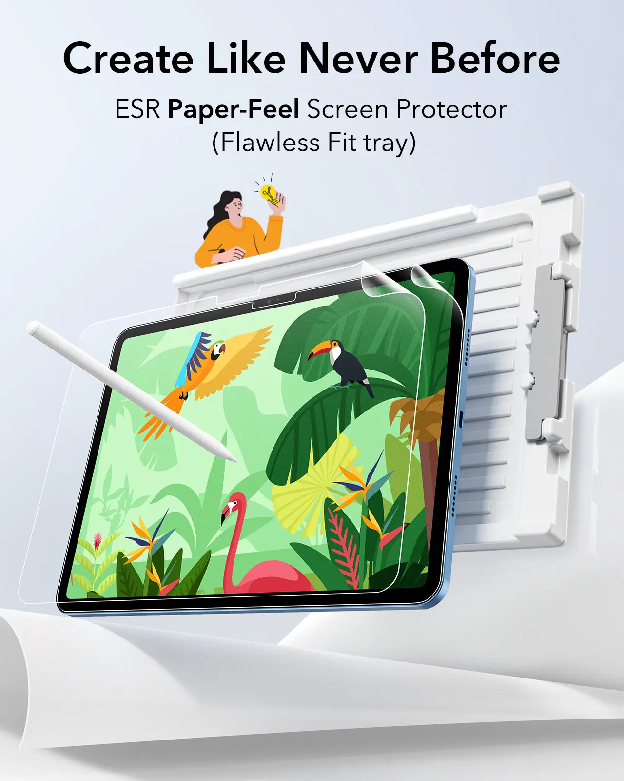ESR 2-Pack Paperlike Screen Protector for iPad Pro 13/11 & iPad Air 13/11, Paper-Feel Writing & Drawing, Bubble-Free Installation Tray, Scratch Protection, Thin & Responsive Design