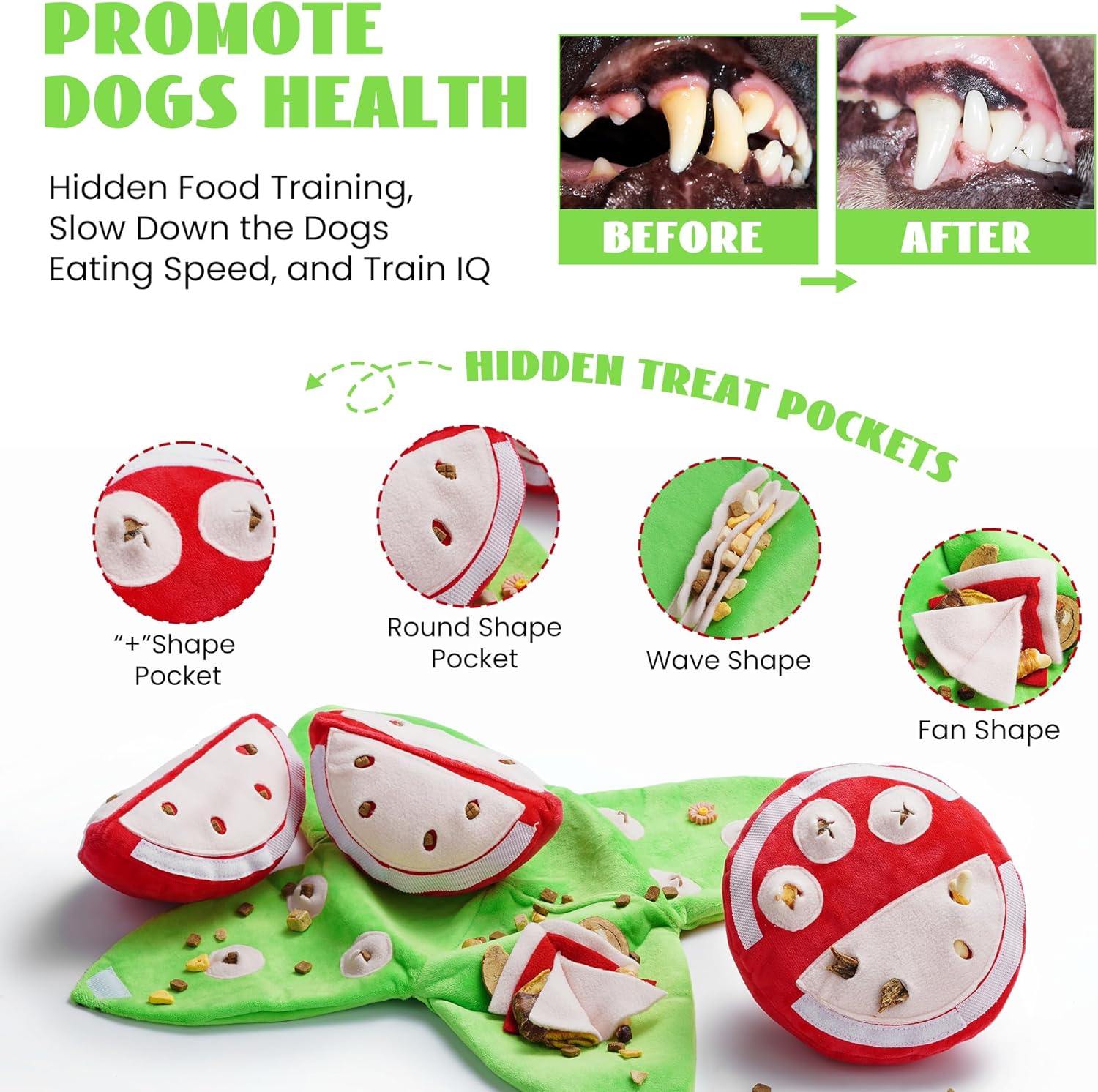 Nocciola 4-in-1 Watermelon Dog Enrichment Toys, 3 Squeaky Slices with a Rind Snuffle Mat for Treats Hunting Fun, Hide and Seek Puzzle Toy for All Breeds Nocciola 4-in-1 Watermelon Dog Enrichment Toys, 3 Squeaky Slices with a Rind Snuffle Mat for Treats Hunting Fun, Hide and Seek Puzzle Toy for All Breeds