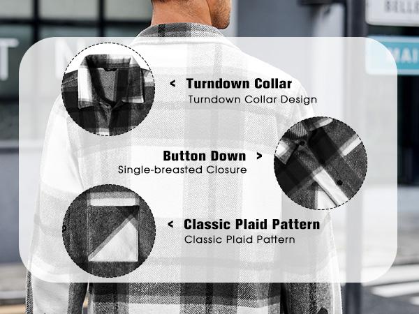 COOFANDY Lightweight Fall Outfits Classic Menswear Flannel Shirts Casual Button Down Plaid Shirt Jacket Long Sleeve Fleece Shacket with Pockets Coats  Outerwear Overall Stylish Corduroy Tops