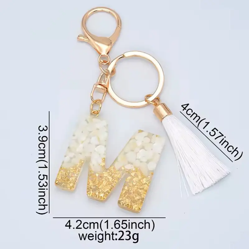 Women's Polished Look Silicone Glazed Stone A-Z Initial Keychain - 26 Alphabet Tassel Pendant, Durable Steel Ring, Split Ring, Sleek Metal Accent, Stylish Practical Fashion Accessory Gift for Car Keys