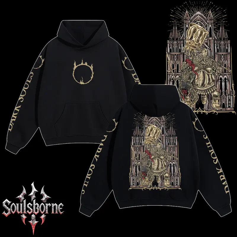 [Soulsborne Style] Vintage Grim Style Ornstein & Smough - Dark souls Unisex Hoodie, Soulsborne Gaming Apparel, Game Shirt, Video Game Clothes, Boy Merch, Gift For Him, Gift For Her, Soulslike Streetwear